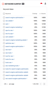 search volume di keyword surfer