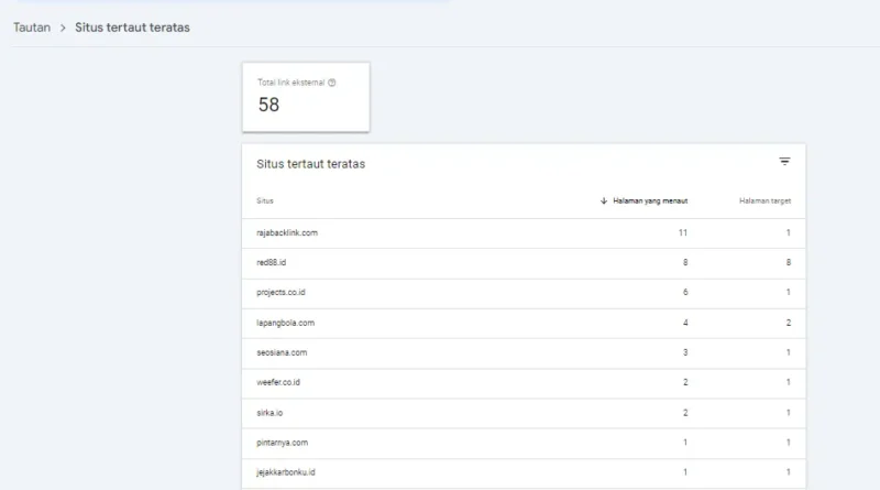 mengecek jumlah backlink di google search console