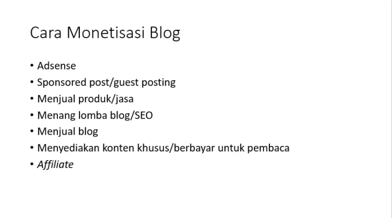 list cara monetisasi blog