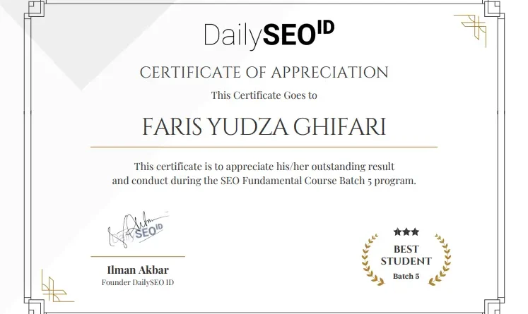 review DailySEO ID fundamental course berasal dari best student batch 5